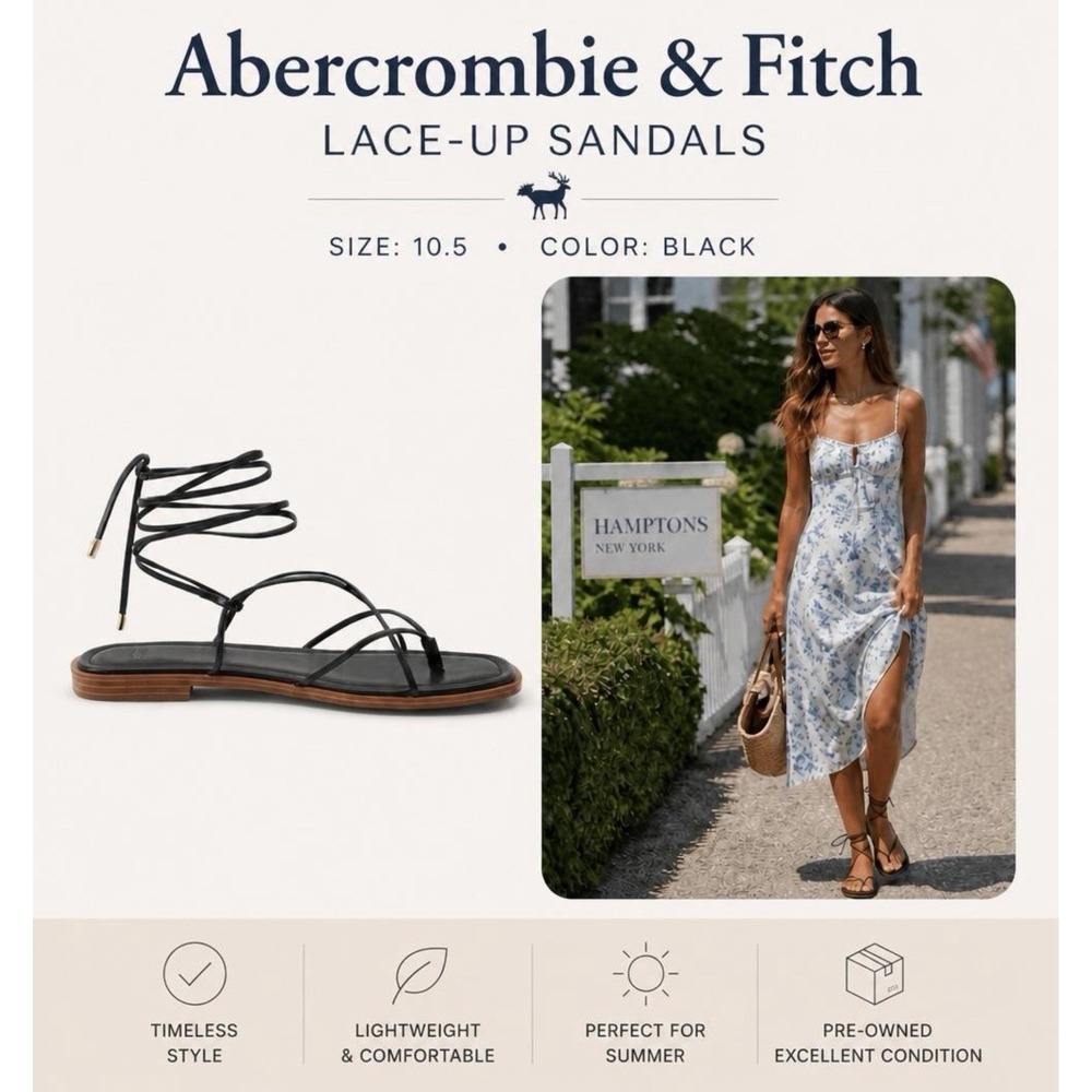 Abercrombie & Fitch Womens Lace Up Sandals Black Strappy Square Toe Flat 10.5